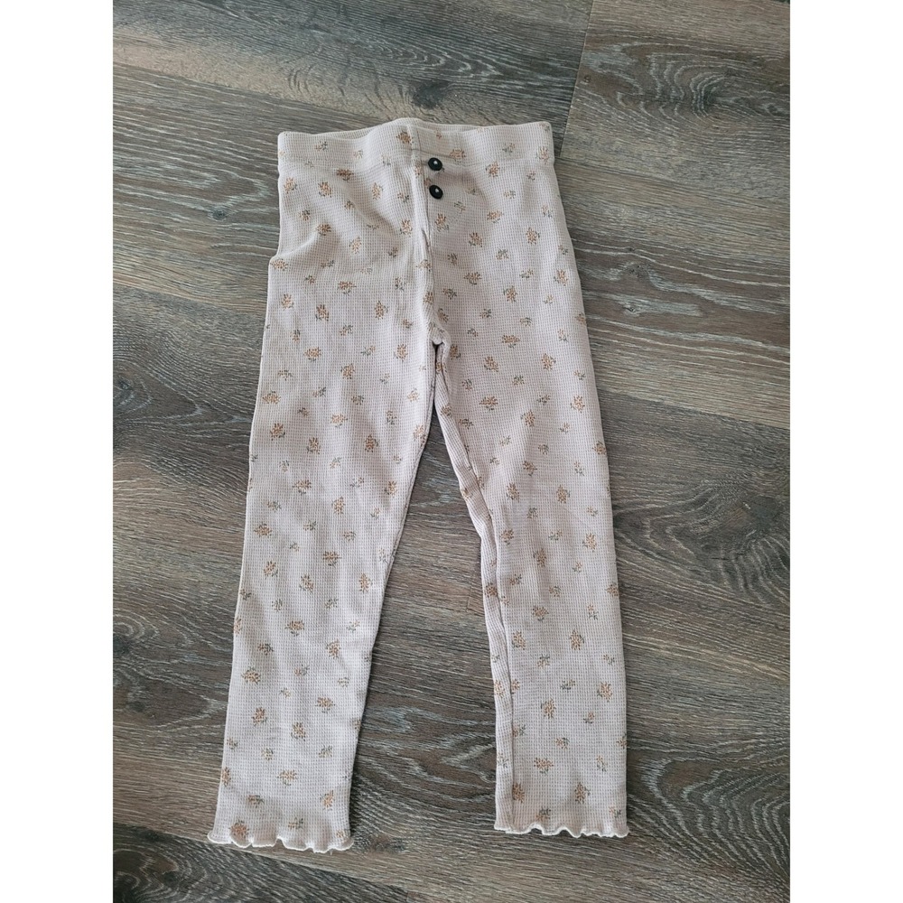 Easy Peasy Toddler Girls Organic Cotton Waffle Knit Floral Leggings Cream 4T #2